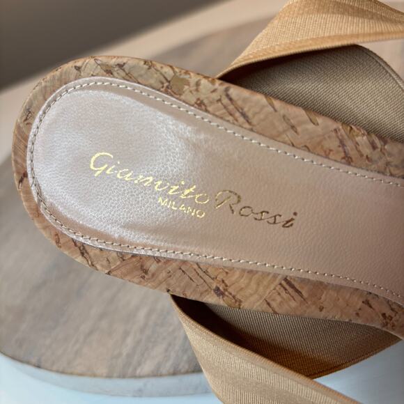 Gianvito Rossi Suede Cork Sandals Elastic Ankle Strap Beige 38.5 US 8.5 Italy - Picture 10 of 13